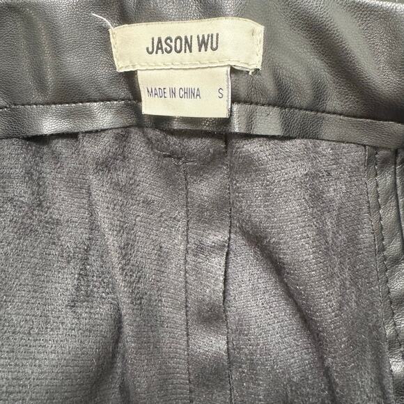 Jason Wu Black Faux Leather Stretch Mid Rise Straight Slim Pants Split Leg Sze S - Picture 9 of 11